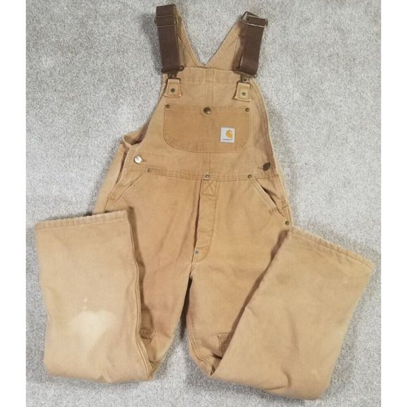Carhartt Other - Carhartt Y09 BRN Lined Double Knee Work Bib Coveralls Boy's Size 14-16 Large